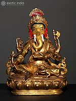 Lord Ganesha Copper Idol with Radish - Statue From Nepal