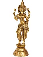 28" Standing Goddess Lakshmi Brass Statue | Handmade | Made in India