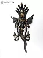 14" Naga Kanya Wall Hanging Brass Statue | Handmade Snake Woman Idol