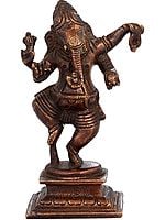 4" Dancing Ganesha (Small Sculpture) in Brass | Handmade | Made In India