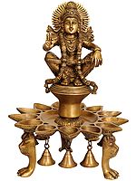 18" Lord Ayyappan Lamp with Bells and Lion Head Legs In Brass | Handmade | Made In India