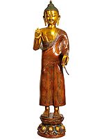 33" Large Size Standing Buddha Granting Abhaya In Brass | Handmade | Made In India
