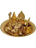 8" Saraswati ji Puja Thali with Lakshmi Ji Diya in Brass | Handmade | Made in India
