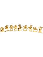 6" Golden Navagraha, Set Of Nine Deities In Brass | Handmade | Made In India