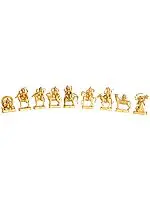 6" Golden Navagraha, Set of Nine Deities in Brass | Handmade | Made in India