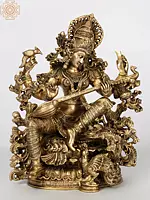 Four-Armed Superfine Saraswati Playing Veena In Brass | Handmade | Made In India