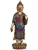 15" Standing Buddha in Varada Mudra In Brass | Handmade | Made In India