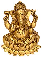 9" Lotus Ganesha Wall Hanging Flat Statue in Brass | Handmade | Made in India
