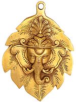 7" Pipal Ganesha Wall Hanging Mask In Brass | Handmade | Made In India