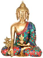 8" The Medicine Buddha (Tibetan Buddhist) | Inlay Buddha | Brass with Stone | Handmade | Made In India