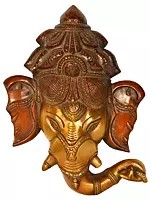 8" Ganesha Wall Hanging Mask In Brass | Handmade | Made In India