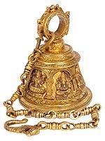 7" Temple Hanging Bell with Images of Lord Shiva, Hanuman, Ganesha, Goddess Lakshmi, Durga and Radha Krishna In Brass | Handmade | Made In India