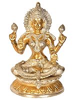 9" Goddess Lakshmi Statue in Blessing Gesture in Brass | Handmade Idol | Made in India