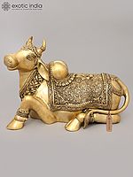 14" Fine Nandi - The Gate-guardian of Kailasagiri, The Abode of Shiva In Brass | Handmade | Made In India