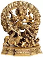12" Ten-Armed Mahishasuramardini Goddess Durga Brass Statue | Handmade | Made in India