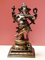 12" Adorably Dancing Ganesha In Brass