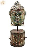 19" Multicolored Buddha Head on Wooden Stand