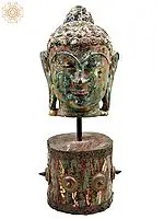 19" Multicolored Buddha Head on Wooden Stand