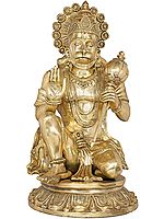 37" Large Seated Hanuman in Abhaya-mudra | Brass | Handmade | Made In India