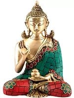 6" Blessing Lord Buddha Statue with Inlay in Brass | Handmade | Made in India