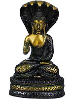 7" Tibetan Buddhist Blessing Buddha Brass Idol under Serpent Muchalinda
