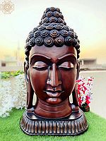 40" Superfine Large Wooden Buddha Head (Tibetan Buddhist)