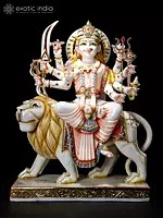 30" Superfine Maa Durga (Sherawali Maa) | White Marble Statue | Handmade | Made In India