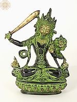 6" Tibetan Buddhist Deity Manjushri in Brass | Handmade | Made In India