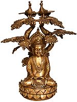 17" Meditating Buddha Under The Boddhi Tree (Tibetan Buddhist) In Brass | Handmade | Made In India