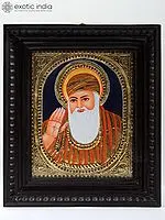 Guru Nanak Sahib Tanjore Painting | Traditional Colors With 24K Gold | Teakwood Frame | Gold & Wood | Handmade | Made In India