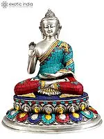 13" Brass Lord Buddha Inlay Statue in Abhaya Mudra | Handmade | Made in India