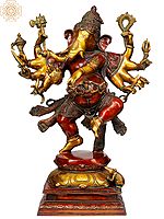 26" Ten-Armed Dancing Ganesha In Brass | Handmade | Made In India