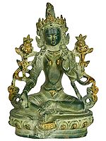 8" Goddess Green Tara in Green Color (Tibetan Buddhist Deity) In Brass