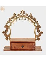 20" Temple-Altar with Bells and a Drawer In Brass & Wood | Handmade | Made In Jaipur ( India )