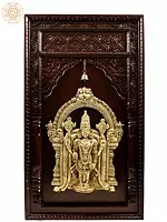 47" Tirupati Balaji Brass Idol in Temple Wooden Frame Wall Hanging | Handmade