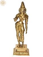 13" Standing Parvati in Brass | Handmade | Made In India
