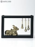 12" Wooden Framed Brass Nandi with Bells | Wall Hanging