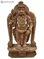 18" Wood Statue Of Lord Kartikeya