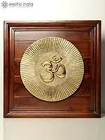 27" Teakwood Framed Fine Quality Brass Om (Aum) | Wall Hanging
