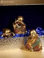 Baby Laughing Buddha Idol (Set of 3)  | Brass with Inlay Work