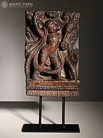 14" Wood Carved Lord Hanuman on Iron Stand