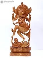 19" Four Armed Dancing Ganesha | Wood Statue