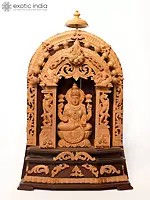 11" Sandalwood Carved Temple Design Goddess Lakshmi Statue