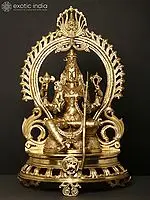 28" Goddess Rajarajeshwari (Kamakshi) Seated on Kirtimukha Throne | Hoysala Art Bronze Statue