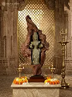 28" Tibetan Buddhist Goddess Guanyin | Brass Statue on Wood Base