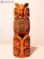 9" Beautiful Idol Of Goodluck Owl | Wood Decorative Showpiece