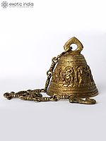 6" Brass Floral Bell Of Lord Ganapati Bell For Temple With Chain