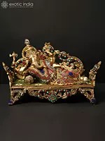 14" Relaxing Lord Ganesha Idol | Brass Statue with Inlay Work