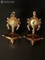 6" Pair of Conch-Chakra Hanging Lamps in Brass