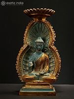 11" Blessing Buddha Idol Seated on Throne | Brass Statue